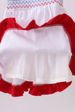 White smocked jacquard ruffle dress