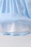 Blue floral smocked jacquard ruffle dress