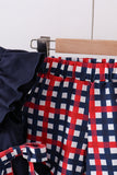 Navy flag applique gingham ruffle shorts set