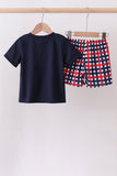 Navy flag applique gingham shorts set