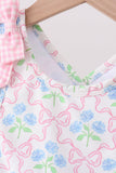 Pink hydrangea bow print 2pc swimsuit