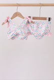 Pink hydrangea bow print 2pc swimsuit