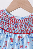 Blue bow smocked bubble