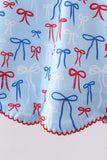 Blue bow smocked ruffle shorts set