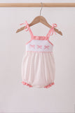 Pink bow smocked dot ruffle bubble