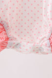 Pink bow smocked dot ruffle bubble