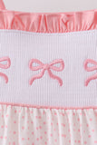 Pink bow smocked dot ruffle dress