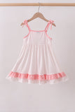 Pink bow smocked dot ruffle dress