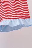 Blue god bless America flag french knot ruffle shorts set