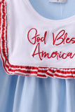 Blue god bless America flag french knot ruffle dress