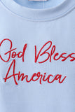 Blue god bless America flag french knot shorts set