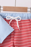 Blue god bless America flag french knot shorts set