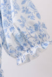 Blue rose smocked ruffle dress (length 41.33in)