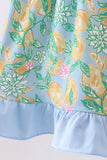 Green lemon smocked ruffle dress