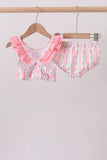 Blush floral print ruffle 2pc swimsuit