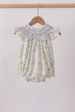 Golden meadow floral smocked ruffle bubble