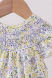 Golden meadow floral smocked ruffle bubble