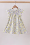 Golden meadow floral smocked ruffle dress