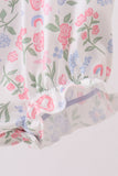 Pink floral bow smocked ruffle bubble