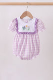 Purple floral embroidery gingham ruffle bubble