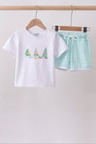 White sailboat embroidery shorts set