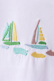 White sailboat embroidery shorts set