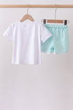 White sailboat embroidery shorts set