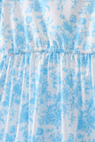 Blue rose print women dress