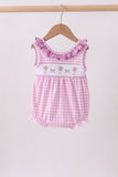Pink floral bow smocked ruffle bubble