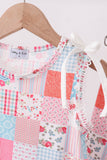 Pink floral patchwork scalloped ruffle shorts set