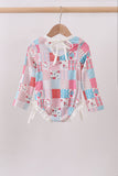 Pink floral patchwork ruffle rashguard