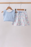 Blue floral bow skorts set