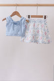 Blue floral bow skorts set