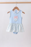 Blue character applique ruffle one-piece swimsuit