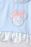 Blue character applique ruffle 2pc swimsuit