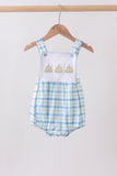 Blue birthday cake smocked plaid bubble