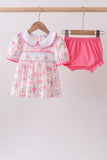 Pink birthday cake smocked bloomer set