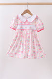 Pink birthday cake smocked dress