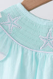 Blue starfish smocked jacquard ruffle bloomer set