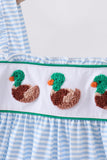 Blue stripe duck french knot ruffle dress