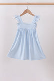 Blue stripe duck french knot ruffle dress