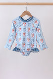 Blue strawberry bow ruffle rashguard