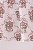 Pink carousel print ruffle shorts set
