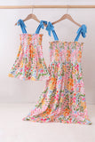Summer floral print smocked mom & me dress