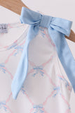 Blue bow ribbon print dress