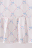 Blue bow ribbon print dress