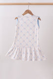 Blue bow ribbon print dress