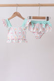 Green castle cream ruffle 2pc swimsuit