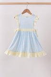 Yellow crab smocked gingham ruffle dress