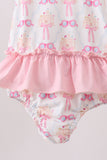 Pink bow castle ruffle one-piece swimsuit